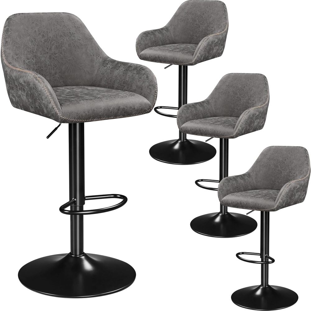 Home Bar Stools - Set of 4 Grey PU Leather