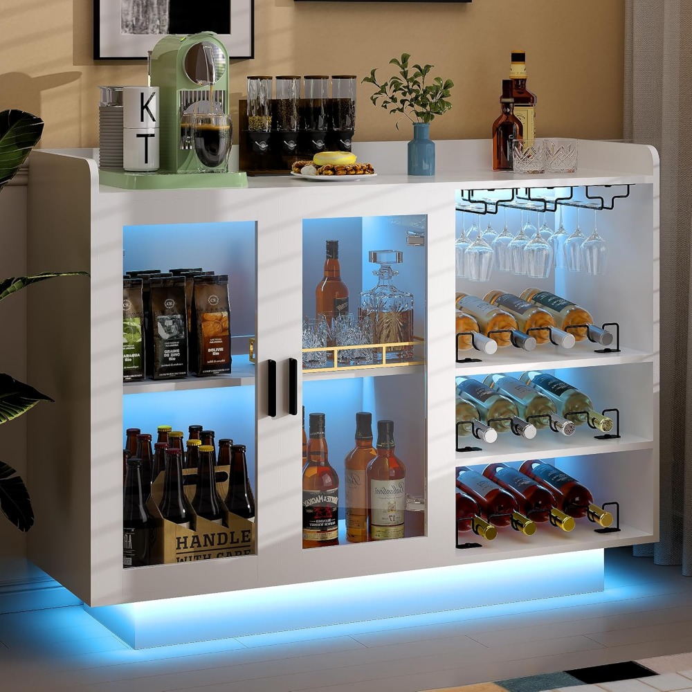 Home Bar And Cabinet - Wine Bar Cabinet with LED Lights,