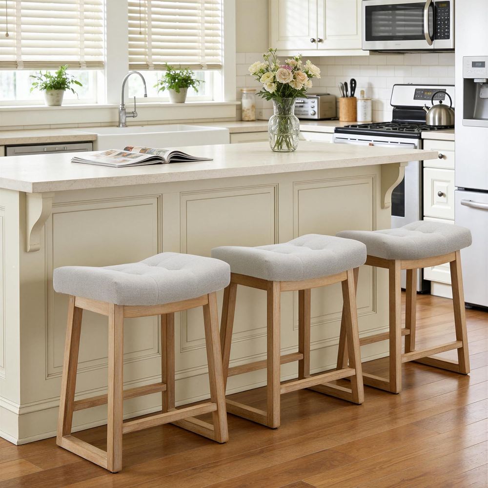 Home Bar Stools - Set of 3, 24 Upholstered Counter