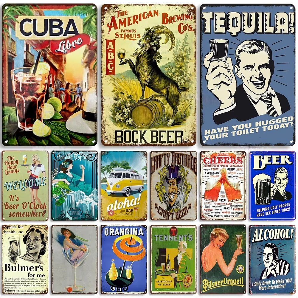 Home Bar Signs - Rusty Metal Tin Sign Beer Metal