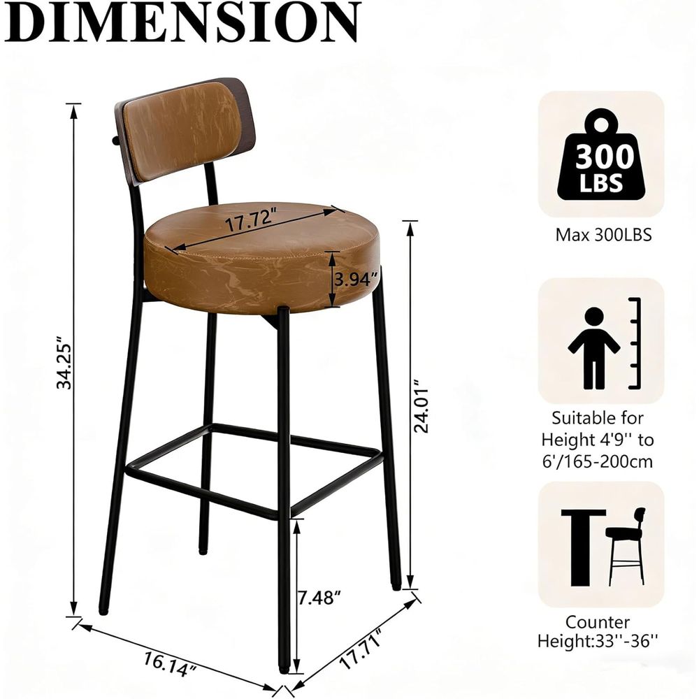 Brown Bar Stools Set o 3, Leat - Home Bar Stools ulasan dan harga