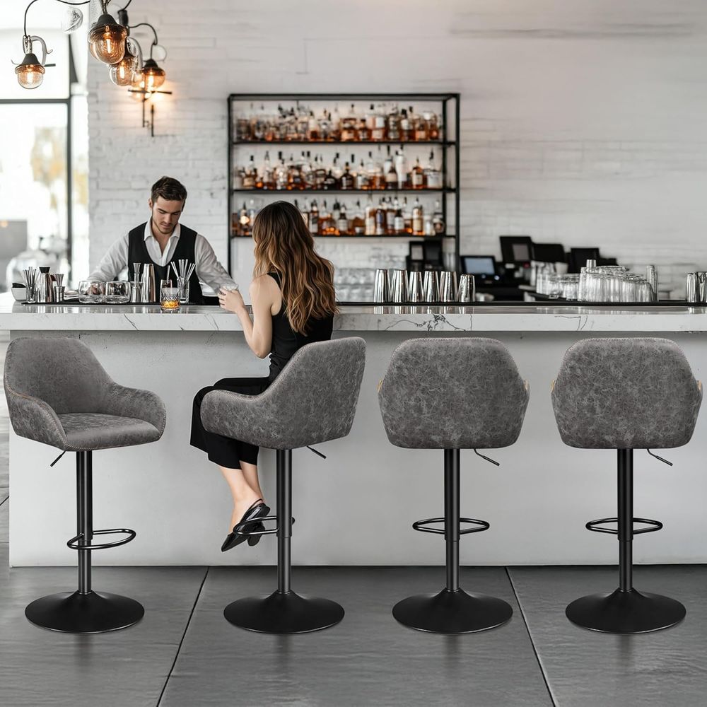 Set of 4 Grey PU Leather Swive - Home Bar Stools ulasan dan harga
