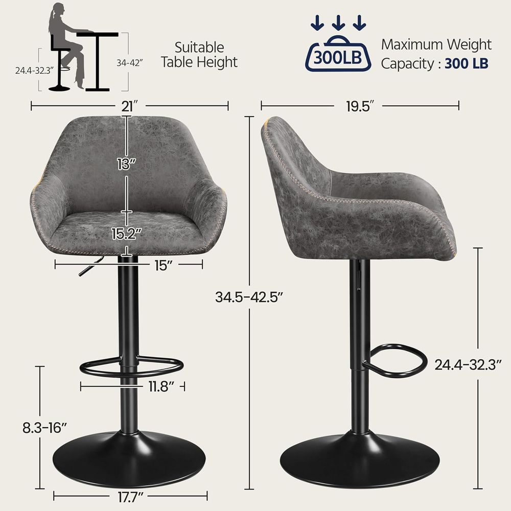 Set of 4 Grey PU Leather Swive - Home Bar Stools ulasan dan harga