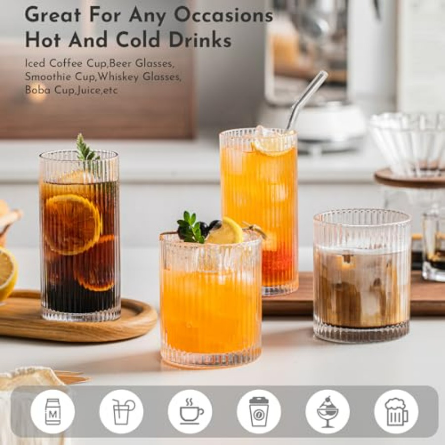 12Piece Ribbed Glassware Set w - Highball Glass Set ulasan dan harga