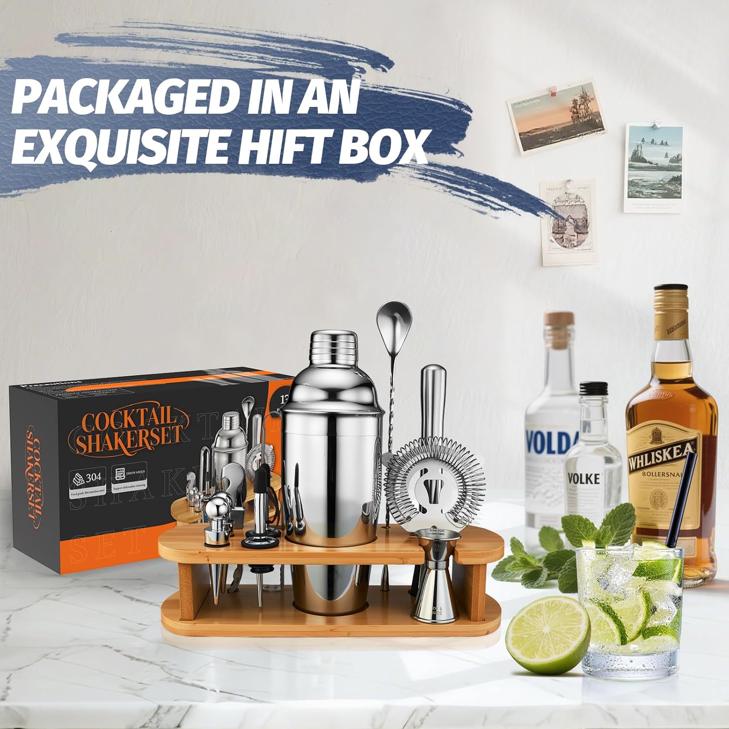 13-Piece Cocktail Shaker Set W - Cocktail Recipe Book ulasan dan harga