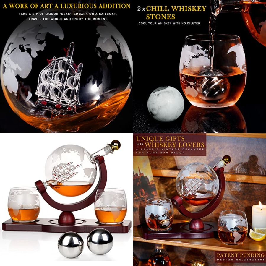 Gifts for Men Dad Fathers Day, - Decanter Globe Set ulasan dan harga