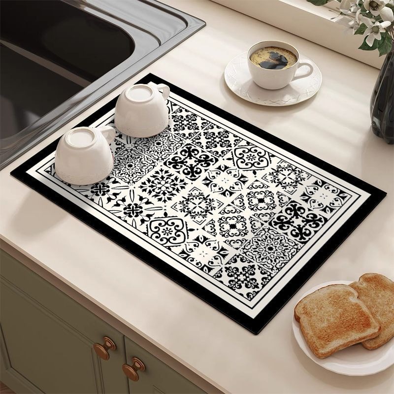 Retro Tile Pattern Absorbent D - Bar Mat Rubber ulasan dan harga