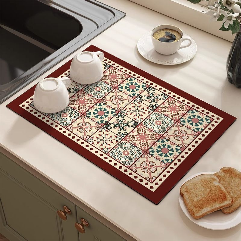 Retro Tile Pattern Absorbent D - Bar Mat Rubber ulasan dan harga
