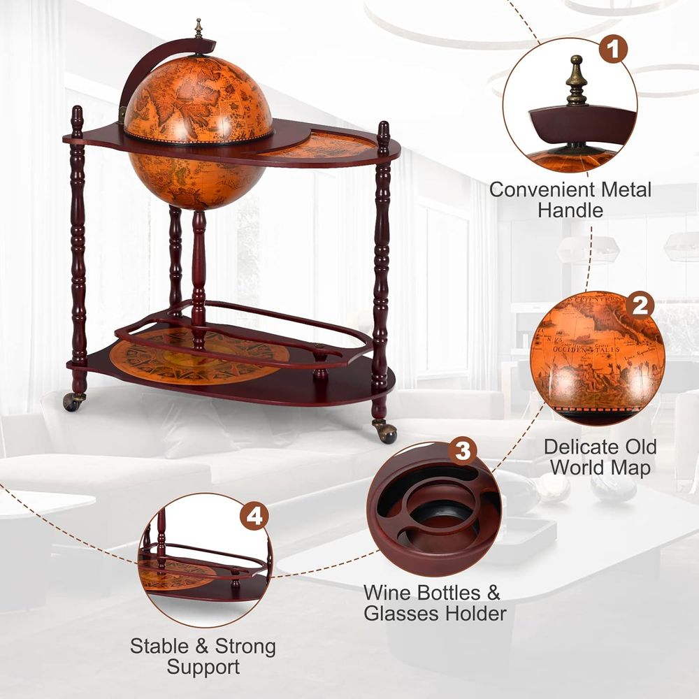 Vintage 34.5 Wheeled Globe Bar - Home Bar And Cabinet ulasan dan harga