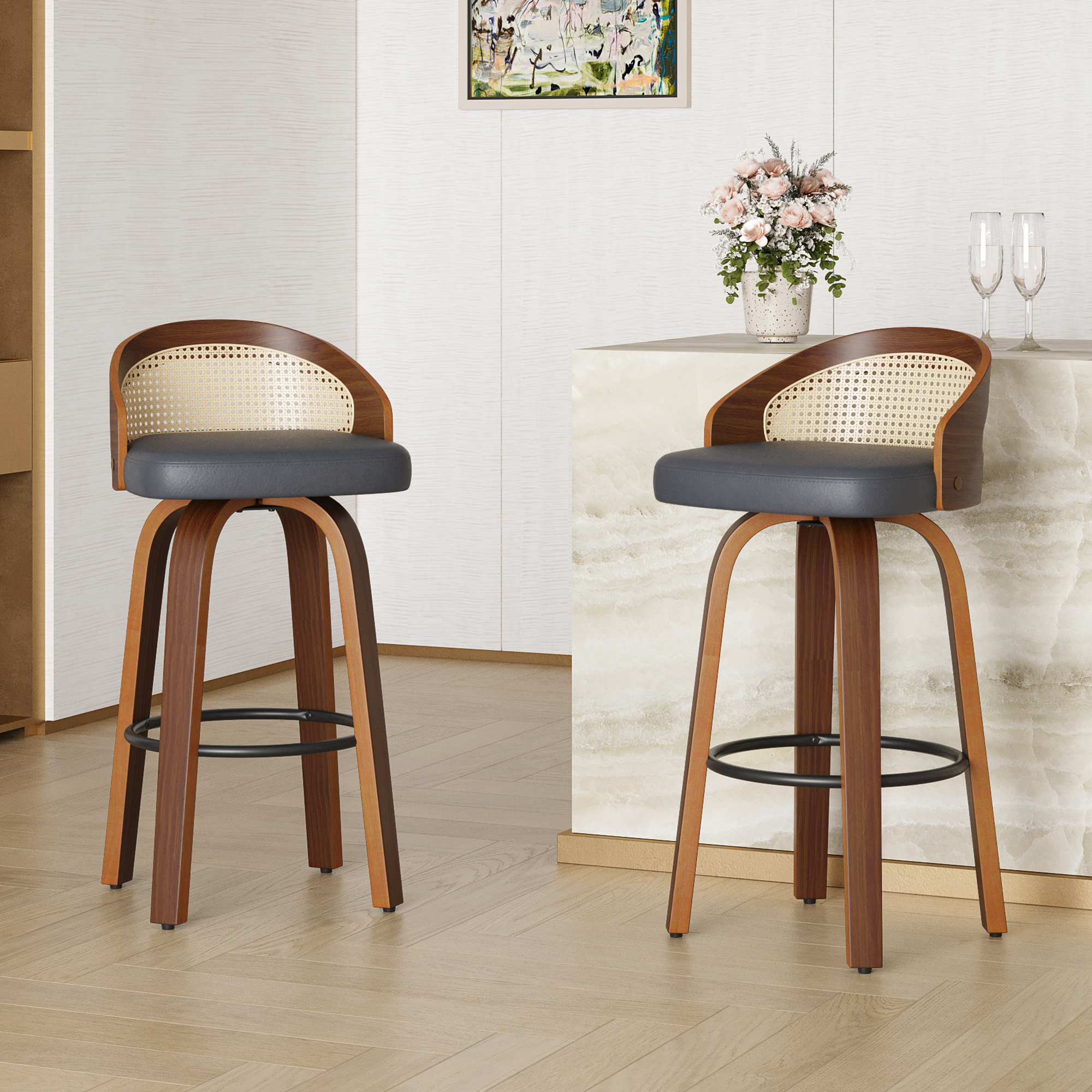 Set of 2 Swivel Bar Stools, Mo - Home Bar Seating ulasan dan harga