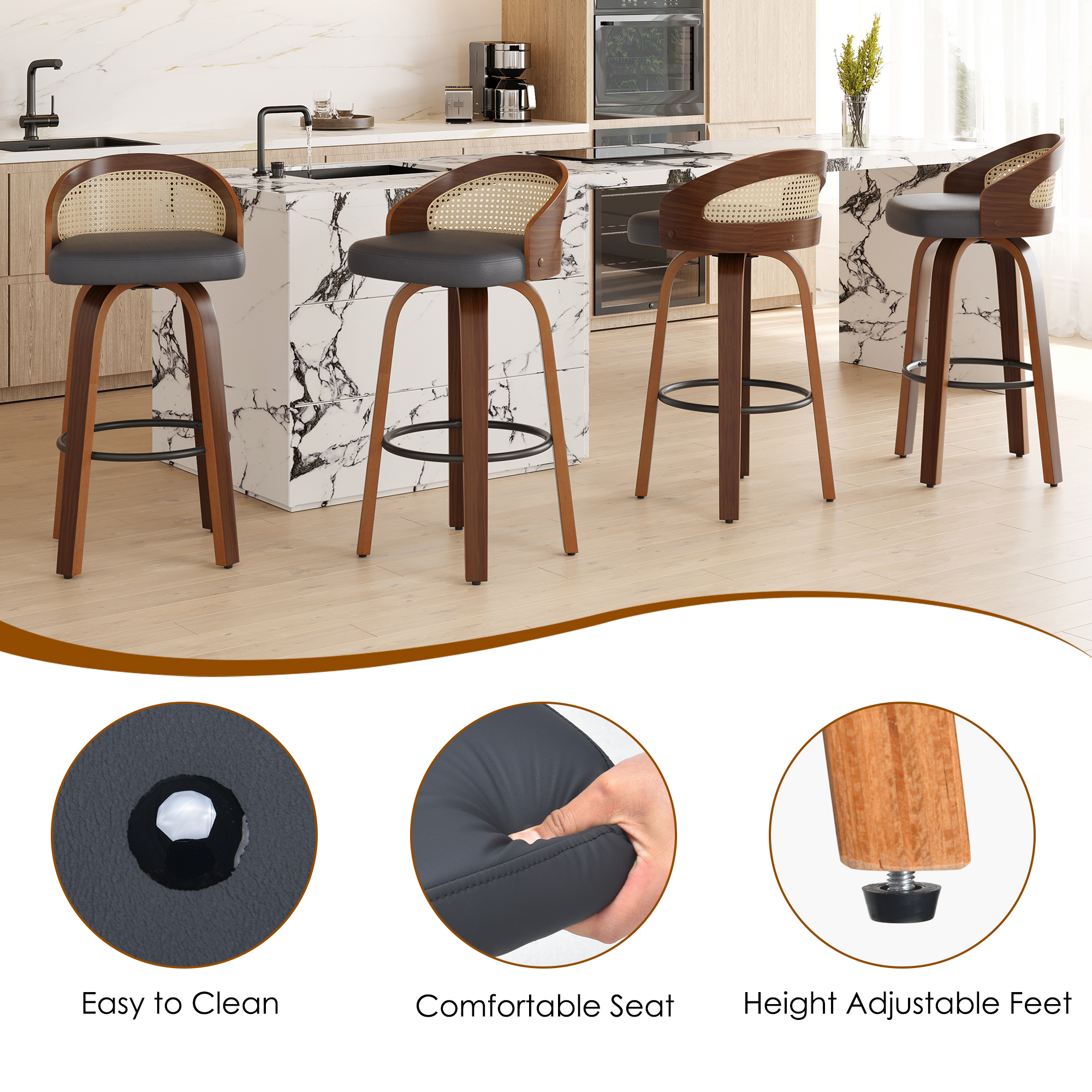 Set of 2 Swivel Bar Stools, Mo - Home Bar Seating ulasan dan harga