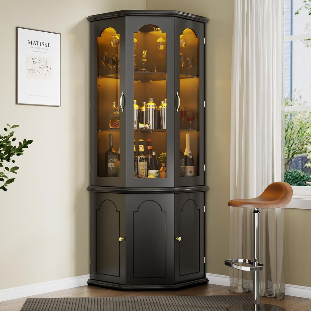 Corner Bar Cabinet w LED Light - Home Bar And Cabinet ulasan dan harga