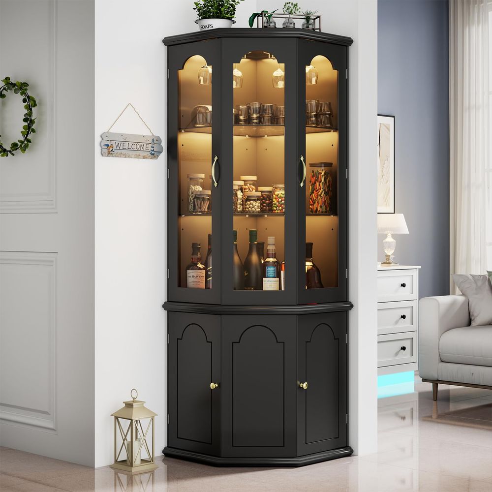 Corner Bar Cabinet w LED Light - Home Bar And Cabinet ulasan dan harga